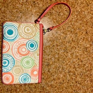 COACH  Pink Tan and blue Optic Swirl Wallet / Wristlet